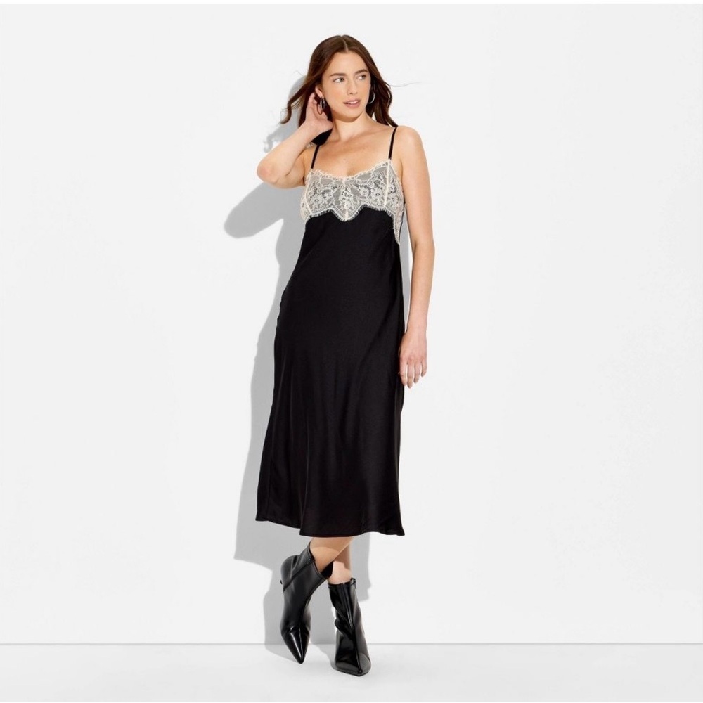 🌸2/$10 NWT Wild Fable Women's Lace Trim Satin Mini A-Line Dress, M